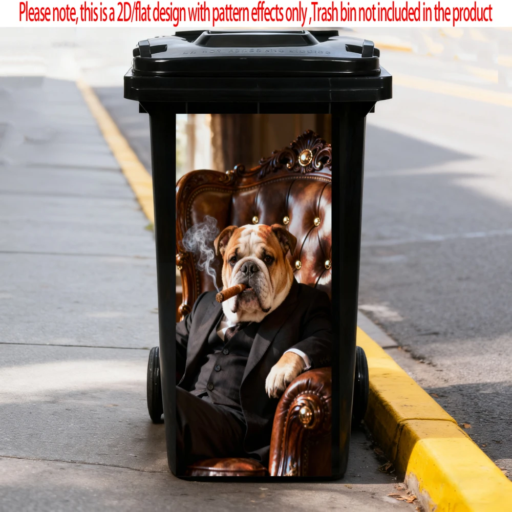 

Funny Bulldog Cigar Animal Trash Can Sticker Bin Stickers Waterproof Self Adhesive Wallpaper Home Wall Art Kitchen Decoration