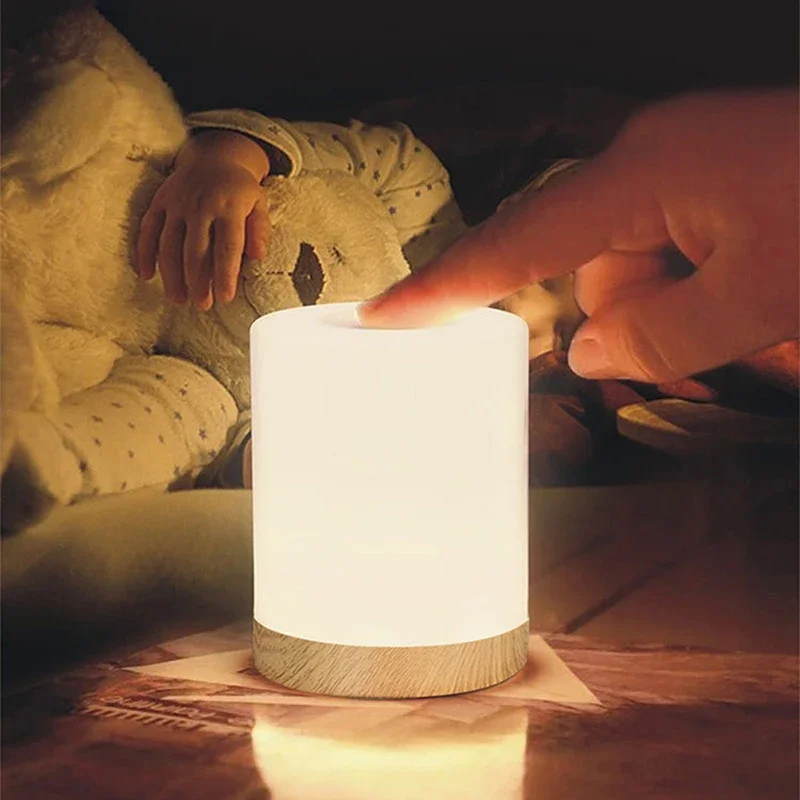 Imagem -02 - Lâmpada de Cabeceira Portátil para Quarto Luz Noturna Led Toque Stepless Regulável Abajur Usb Luz de Dormir Presente para Criança