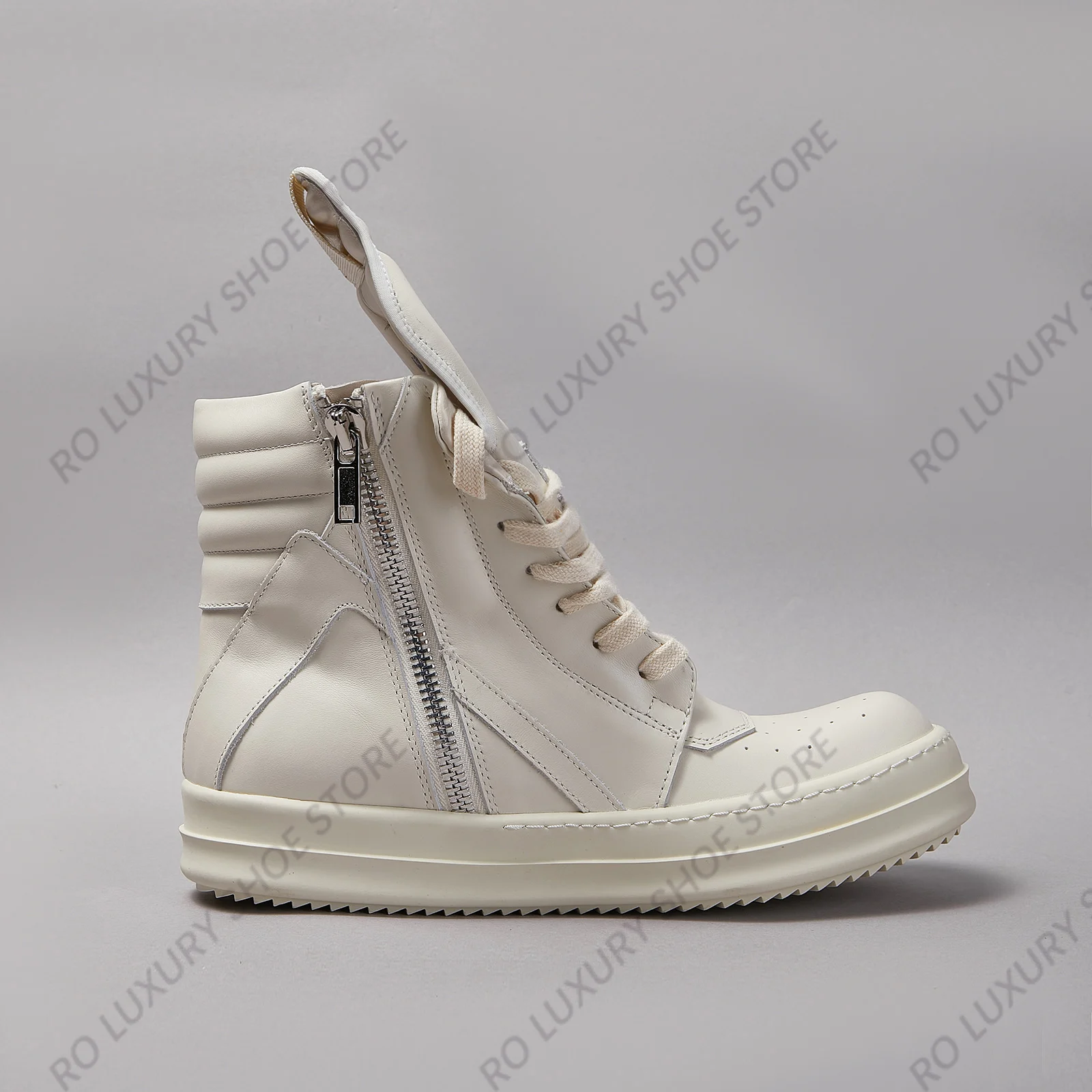 Brand Designer Men Ankle Boot Casual Women Sneaker Leather Lace Up Geobasket White Zipper High Top Quality Flat Platform Shoe