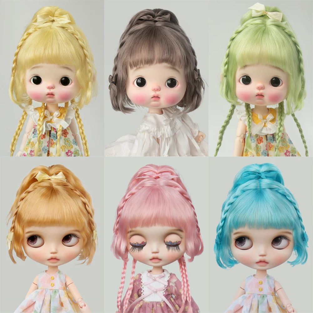 9-10 inches BJD wig Cute Big Head Multiple colors hair Blyth doll & Da Tou Diandian Mohair braid Bangs Wig BJD doll accessories