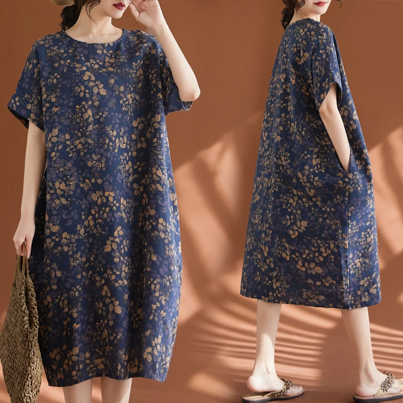 

Casual Cotton Linen Midi Dr for plus Size Women White Enhancing Ethnic Sle Vintage Artistic Loose Fit Summer Dr