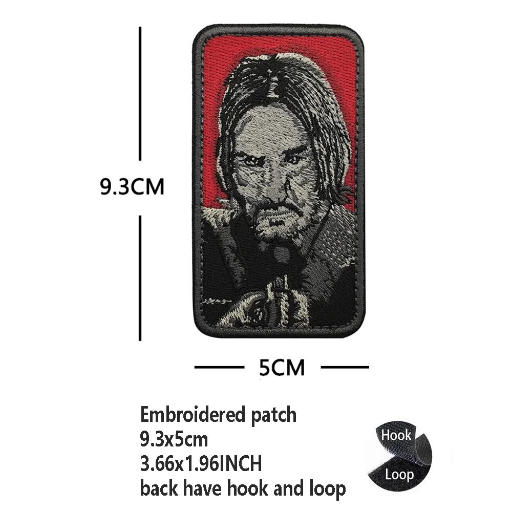 Hot Selling PVC Rubber Patch BABA YAGA John Wick Reeves Head Embroidered Cloth Backpack with Hook and Loop Patches for Clothing