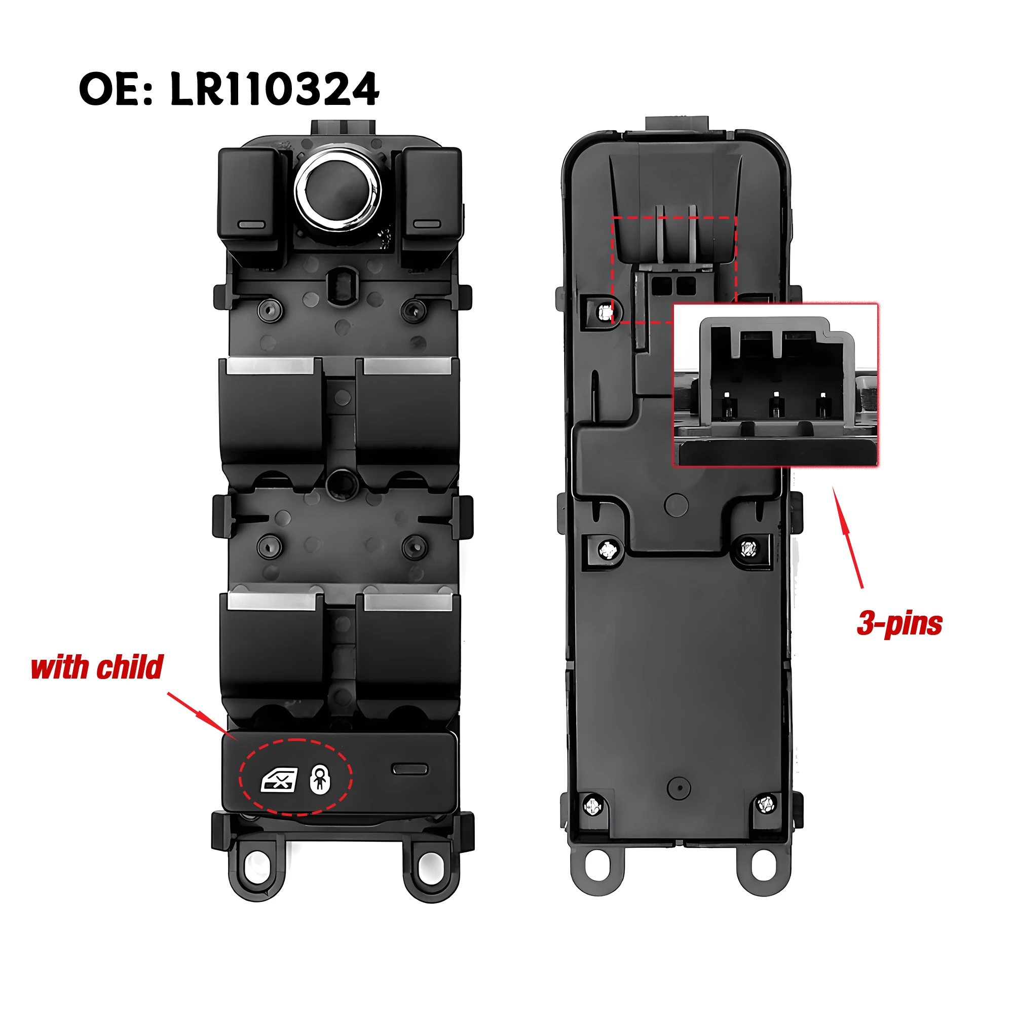 3 Pins LR110324 LR034932 For Land Rover Range Rover Sport L405 2013-2020,Driver Side Master Power Window Control Switch Button