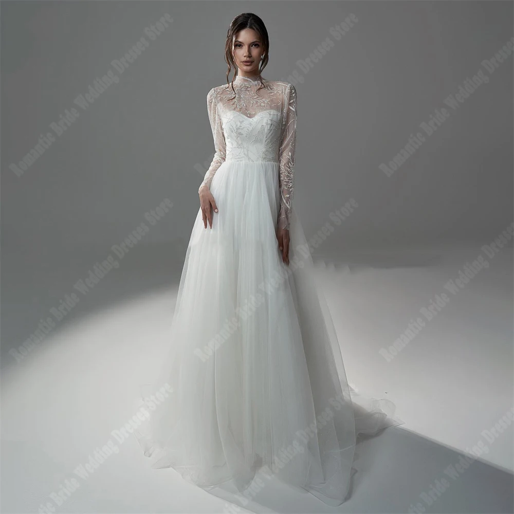 Elegant Long Sleeveless Women Wedding Dresses Appliques A-Line Bridal Gowns Summer Tulle Mopping Length Vestidos De Novias 2024