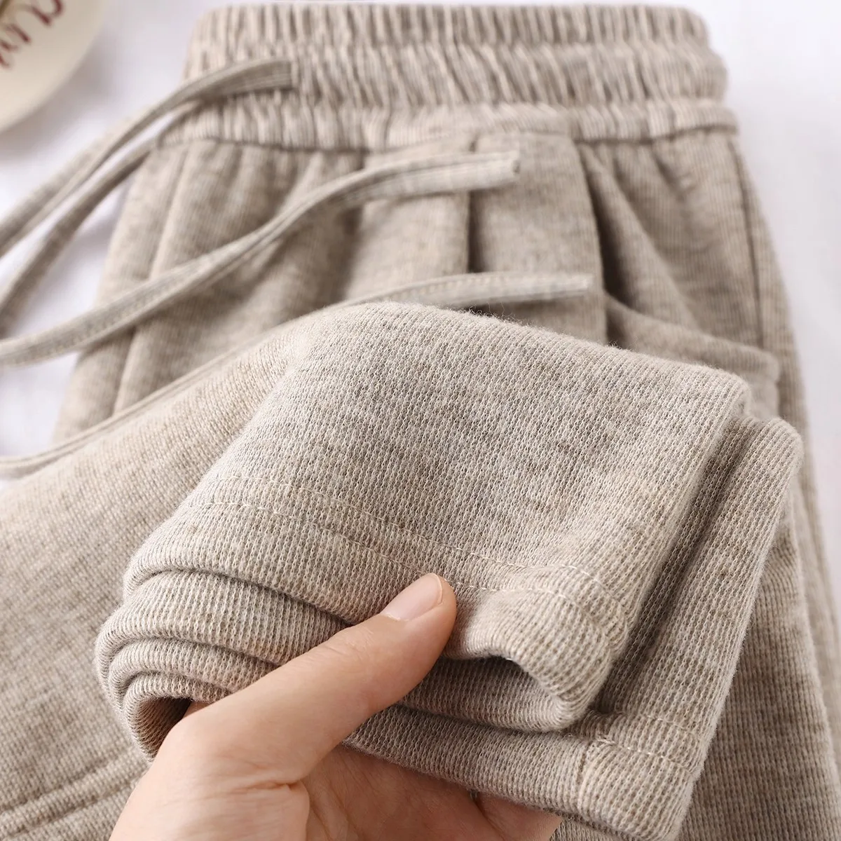 

Oats Color Drape Lazy Floor-Length Rice Noodle Pants Vertical Stripe Thi Warm Casual Trousers Slimming Wide Leg Pants