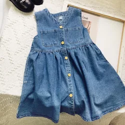 2024 Summer 2-8 Years Girls Casual Jeans Denim Sleeveless Dress