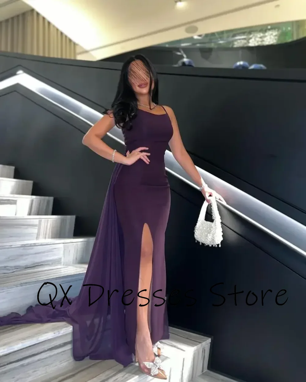 Customized Elegant Simple Mermaid Strapless Prom Dresses Sleeveless Women Evening Dresses Side Split Ankle Length Formal Party D