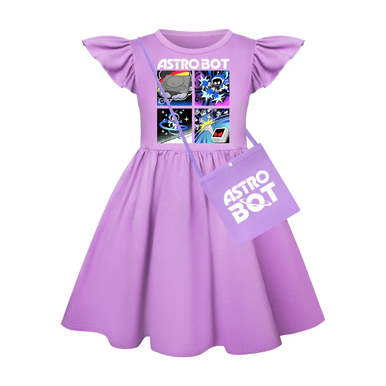 Hot Game ASTROBOT Clothes Baby Girls Summer Short Sleeve Dress Children Casual Dresses &Bag Girl Princess Vestidos