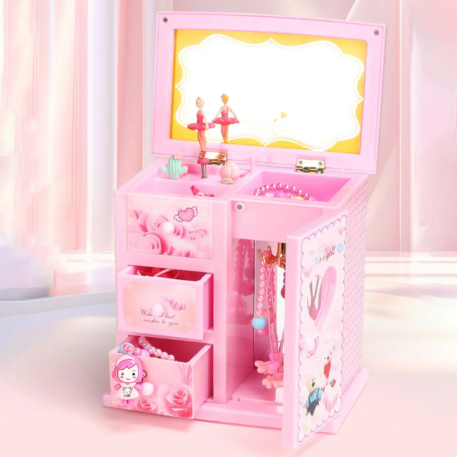 Musical Jewelry Box For Girls Spin Ballerina Doll Jewelry Box Girl's Musical Jewelry Storage Box Jewelry Spin Music Box For