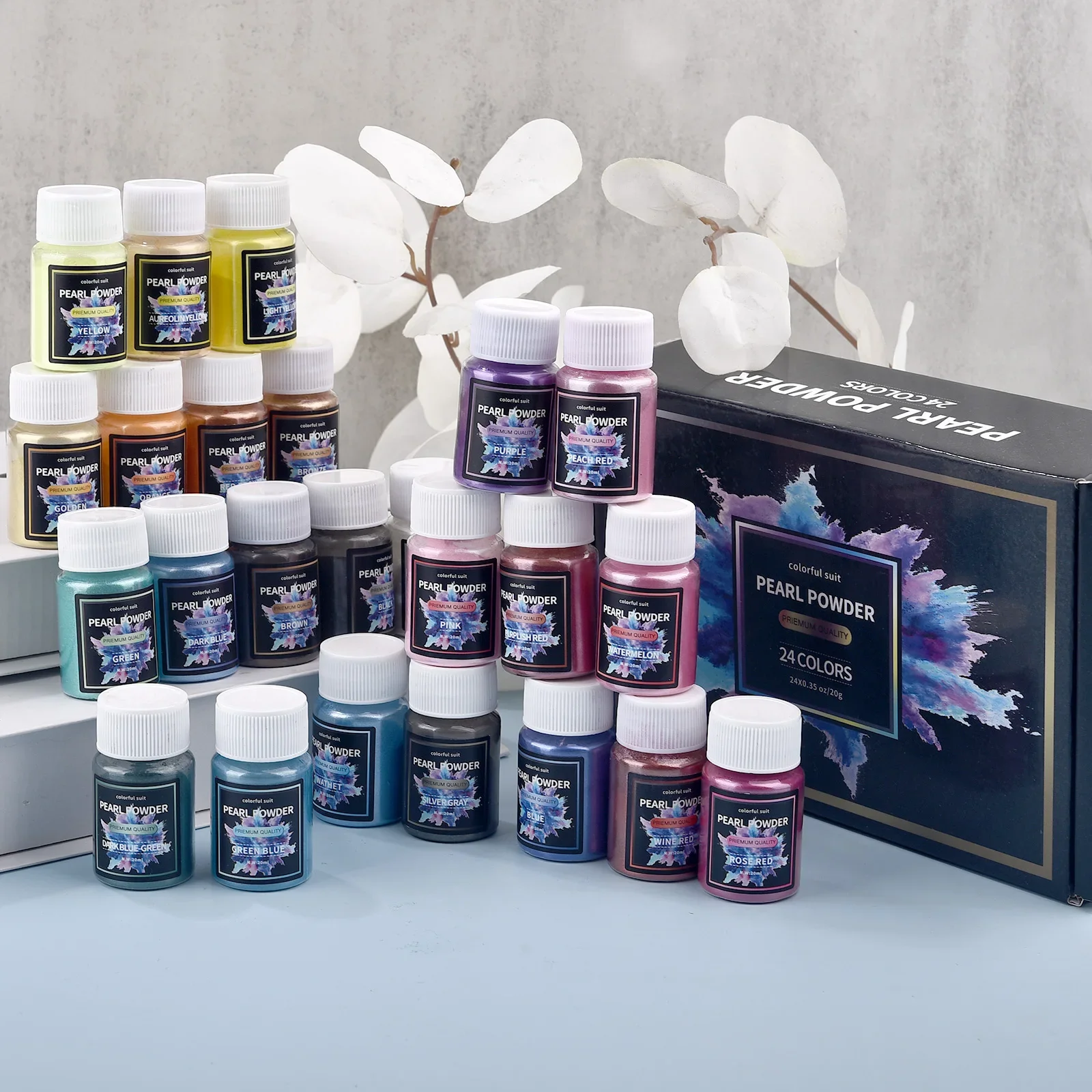 

24pcs Pearlescent Mica Powder Epoxy Resin Dye Colorant Pigment Pearl Powder DIY Glitter Candle Dye Making Epoxy Resin Filler