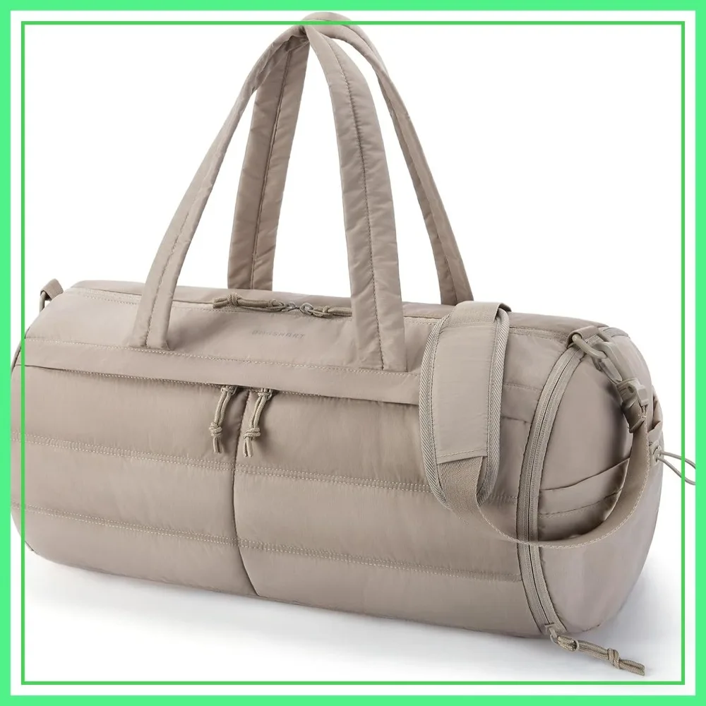 

Lightweight Duffel Bag with Shoe Compartment, Weekender Carry On for Women, Wet Pocket Gym Bag, Travel Overnight Bag, Light Tan