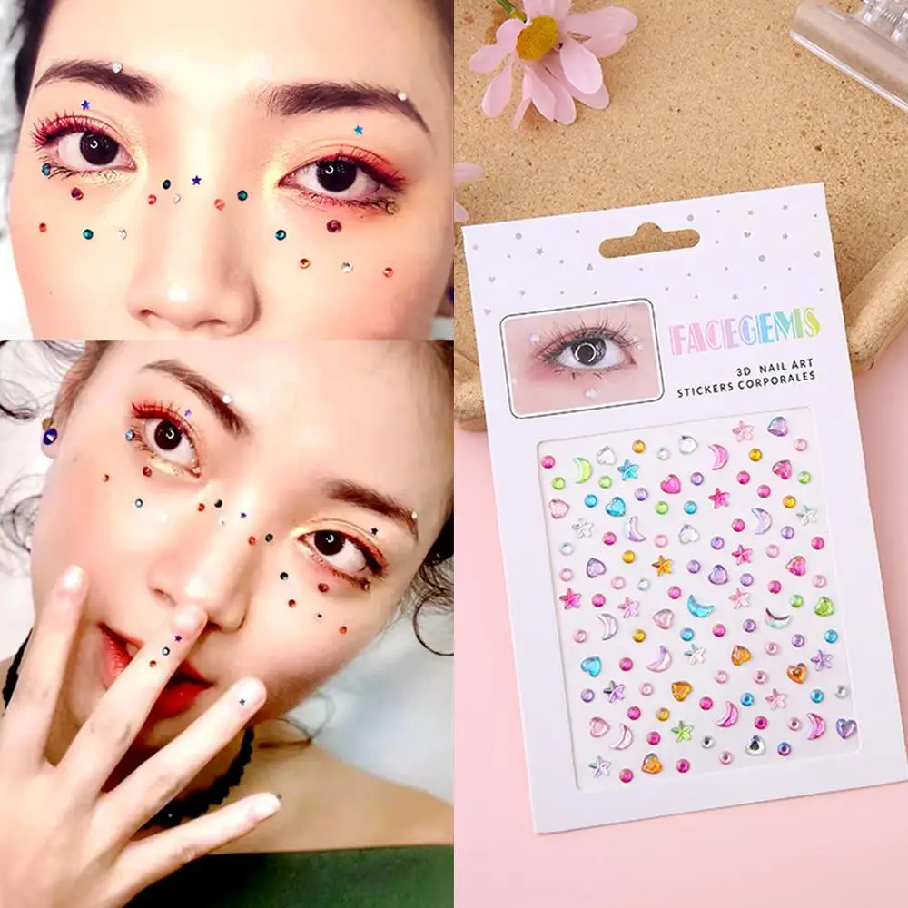 3D Love Heart Face Gems Self Adhesive Diamond Stickers Makeup Diamond Eyes Face Festival DIY Body Crystal Gems Tattoo Eyeshadow