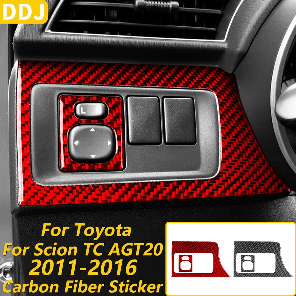 For Toyota Scion TC AGT20 2011-2016 Red Carbon Fiber Headlight Switch Mirror Folding Panel Cover Set Car Accessories Sticker