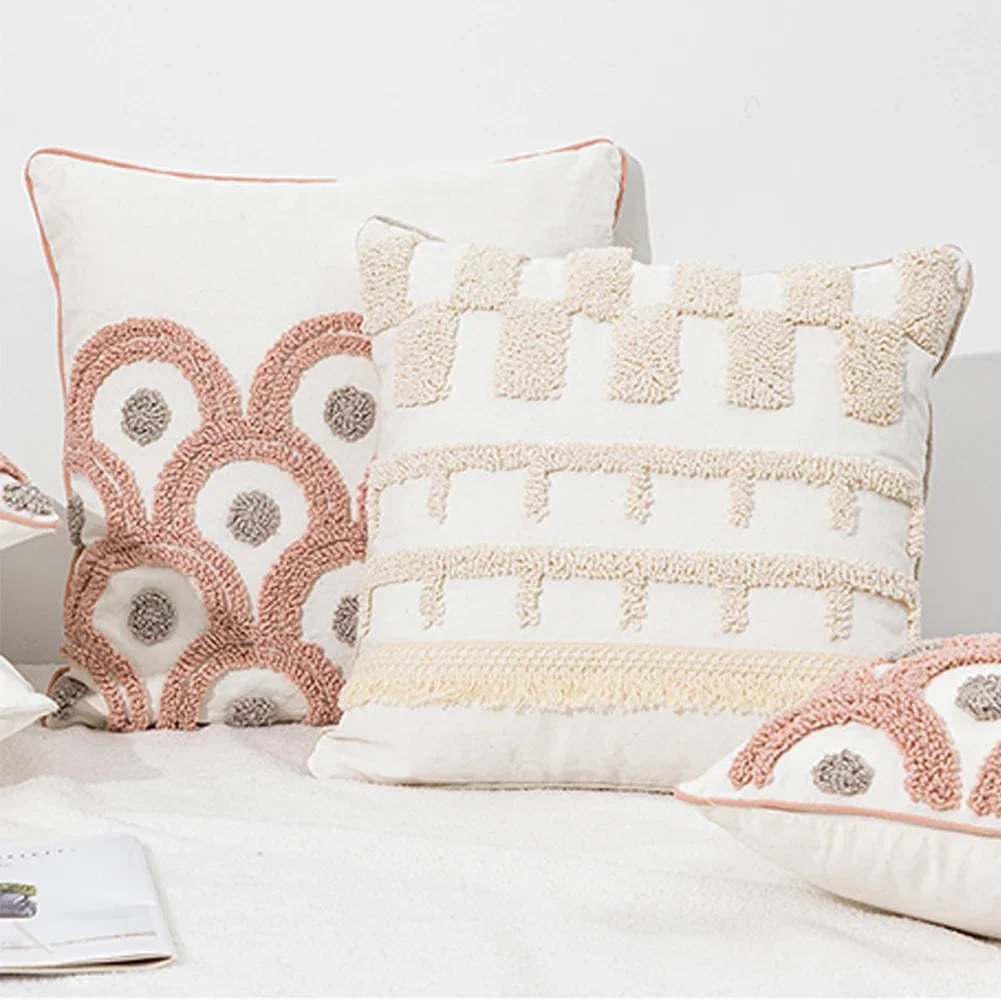 KAUNFO Geometric Pattern Tufted Embroidered Style Cushion Cover Sofa Decorative Pillow Covers 45x45cm/30x50cm 1PC