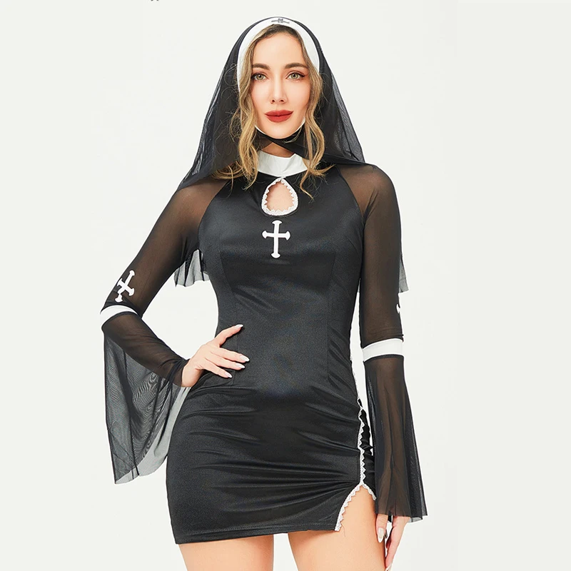 

Halloween Babes Costume Sexy European and American Cosplay Nun Dress Cross Dark Goth Witch Hip Wrap Skirt