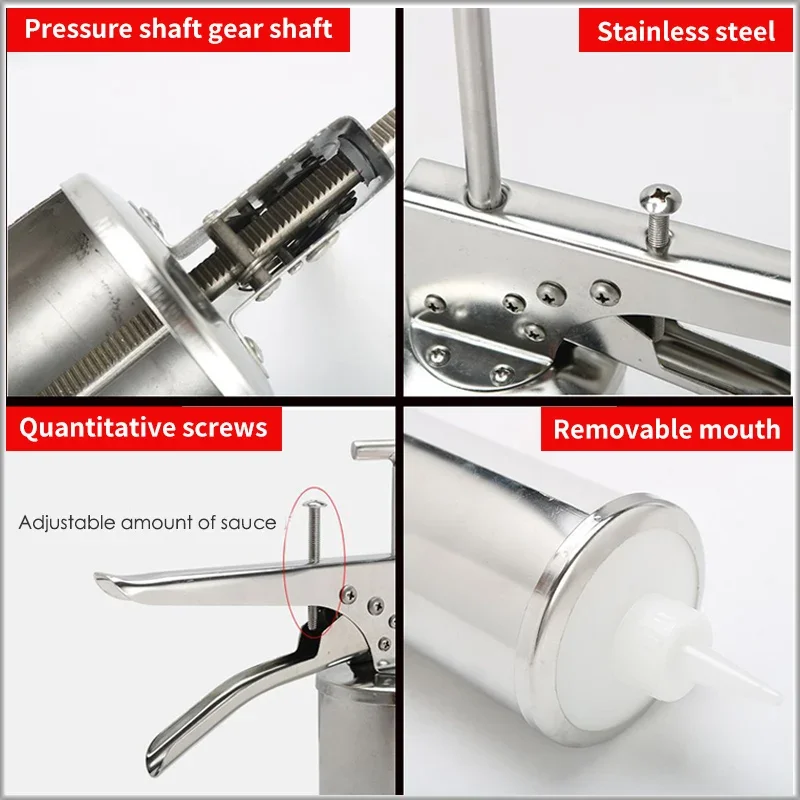 Stainless steel Burger Sauce Gun Salad Dressing Dispenser 10g 20g Hamburger Jam Filler Bottle Squeezer Burgers Shop Equipment