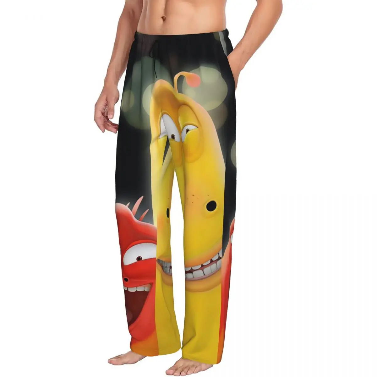 Custom Larva Yellow Red Funny Anime Pajama Pants Men Sleepwear Sleep Lounge Bottoms with Pockets