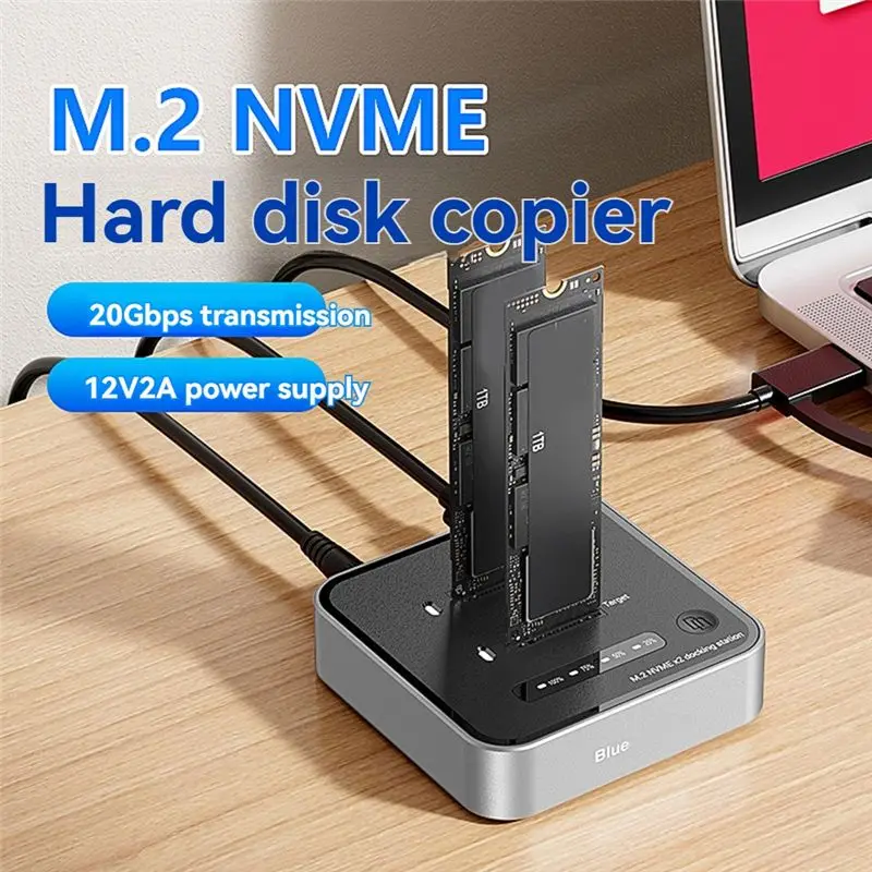 A29F-M2 20Gbps Two Bay SSD Docking Station Dual Bay Offline USB C To NVME Pcie Docking Station Offine Clone SSD Dock