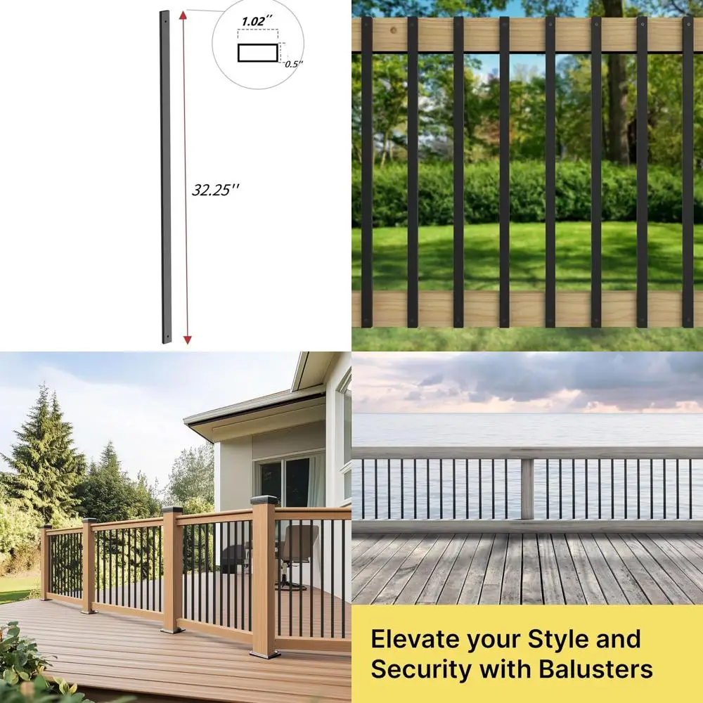 

32.25 Inch Deck Balusters Set with Ends & Screws - Premium Metal Railing Spindles for Decks, Porch, Staircase, Outdoor Balustrad