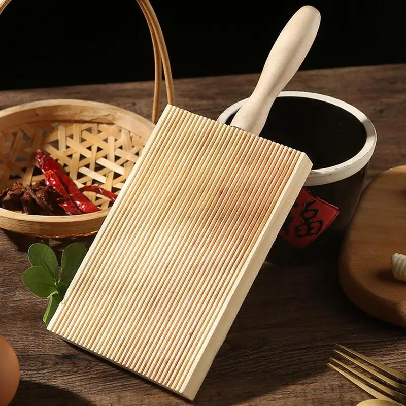 Wooden Garganelli Board 13.5x8.5cm Non-sticky Practical Pasta Gnocchi Macaroni Board Making Kitchen Cooking Rolling Tools