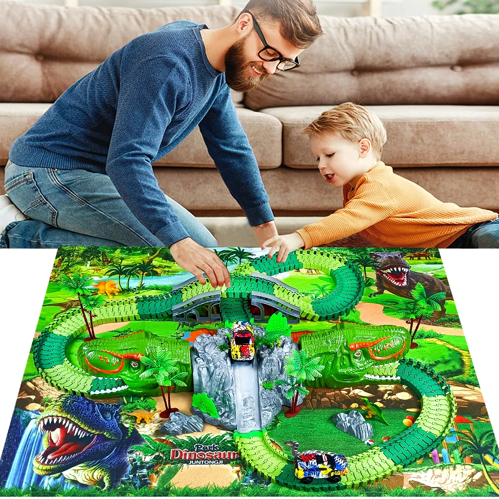 Dinosaur Toys Race Track for Kids Toddlers Create A Dinosaur Road Race Birthday Gift for 3+Years Old Boys Flexible Train Tracks