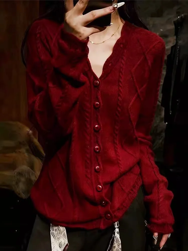 

Ele V-Ne Knitted Open Cardigan Women's Loose Slimming Single Button Sweater Jaet Spring Casual Sle Soft Comfortable