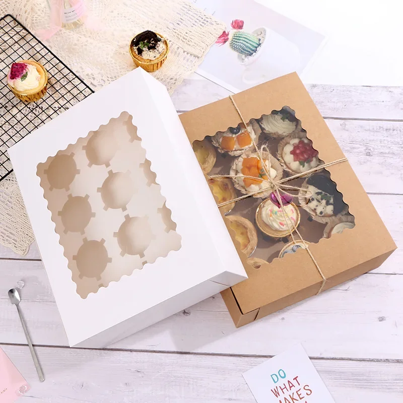 

10pcs 12Holes Cupcake Packing Box Muffin Box Biscuit Pastry Box Kraft Paper Box Cake Chocolate Packaging Baking Tools