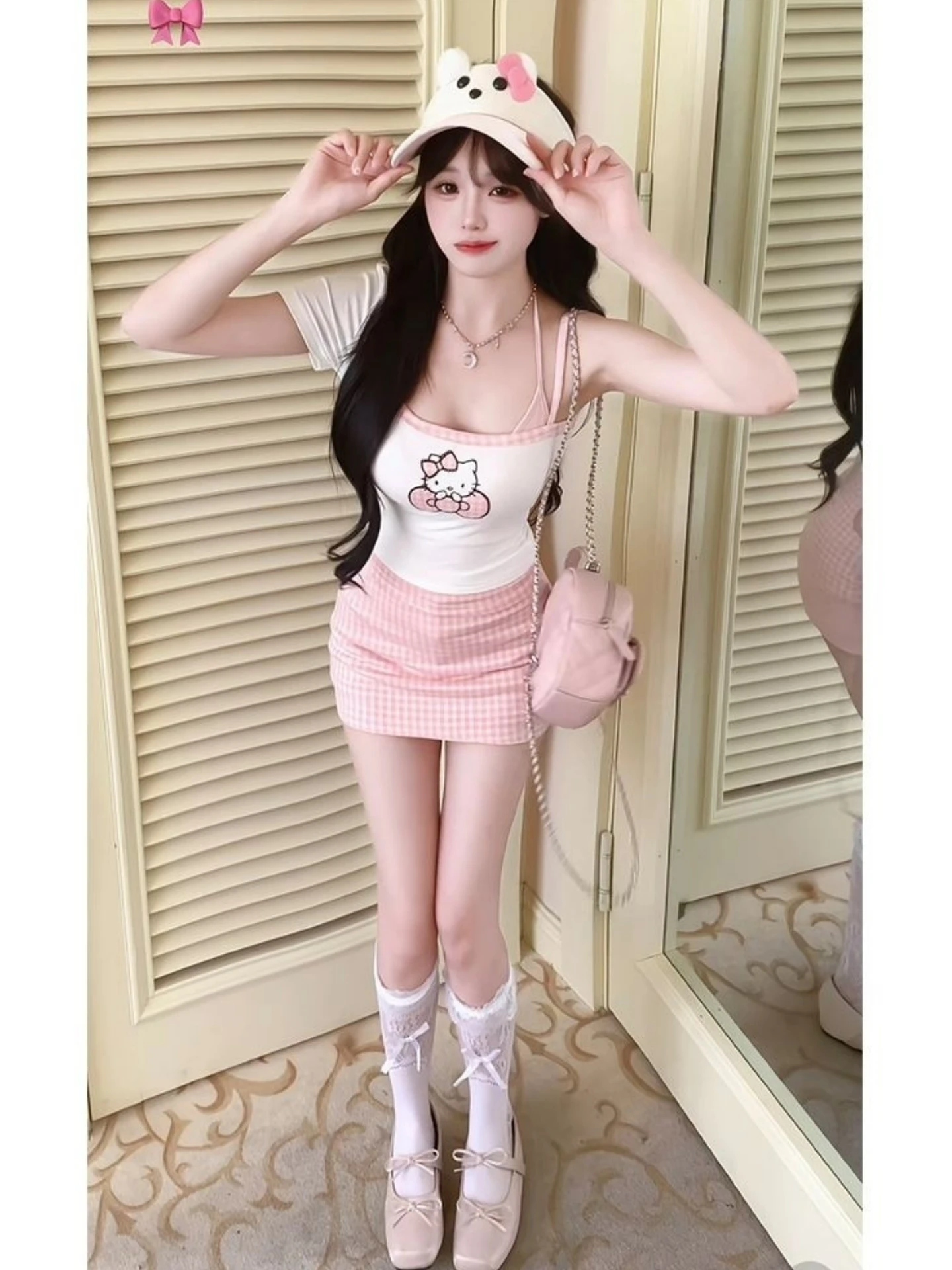

Sweet Sle oulder Bared Dr And Crop Top Korean Spicy Girl Two Piece Set Slim Fit ort Skirt for Young Women