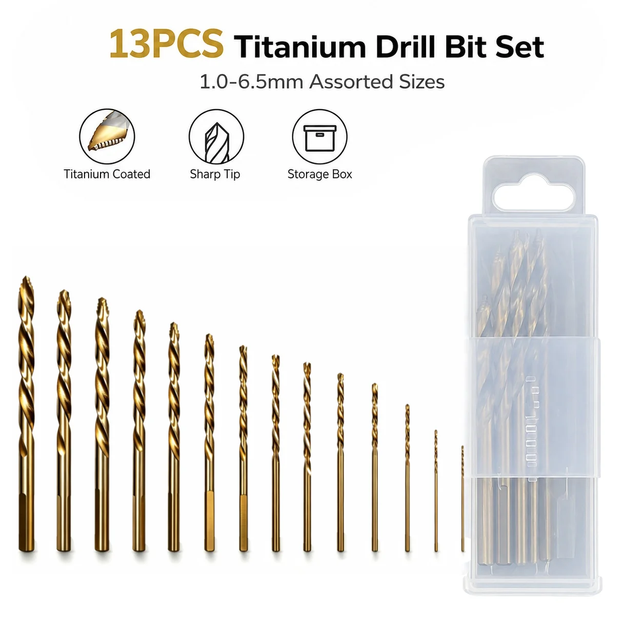 Metric 1.0-6.5mm 13Pcs Twist Drill Bits Titanium Serrated Sharp Tip Hex Anti-slip Shank Drill Kit for Electric Drill Home Worksh