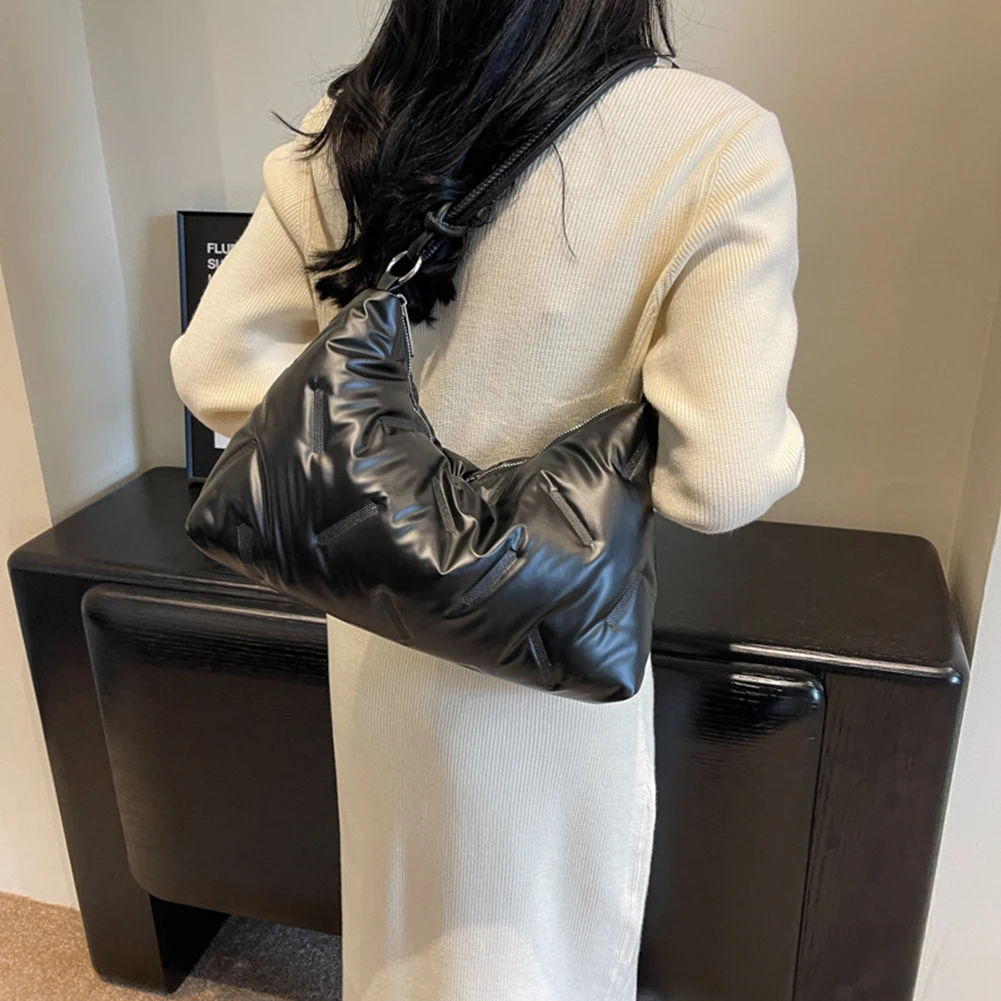 

Women Space Cotton Tote Handbags Padded Underarm Pouch Large Capacity Puffer Satchel Bag Casual Winter Quilted Hobo Shoulder Bag