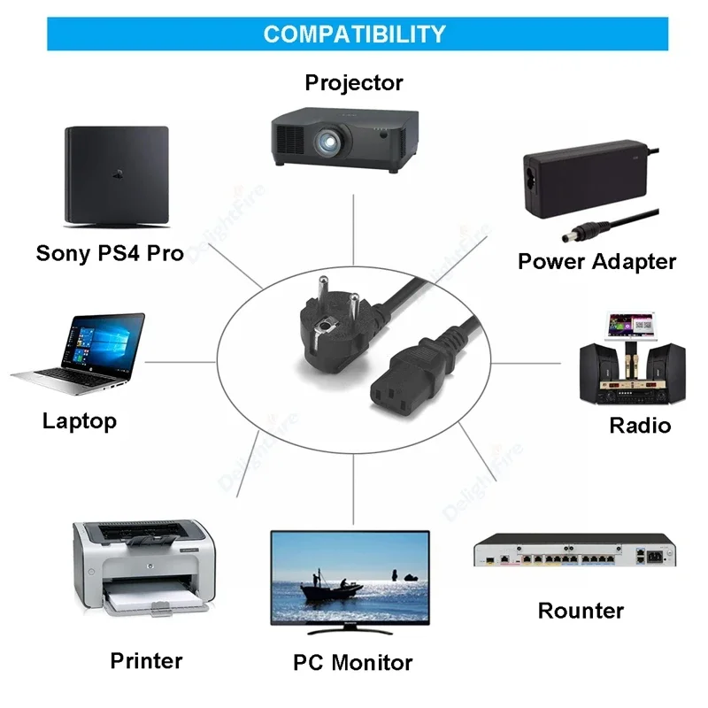 Cavo di alimentazione europeo UE Tipo F Spina Euro Cavo di alimentazione IEC C13 3 m per PC desktop Stampante per computer Luce da palco Stampante