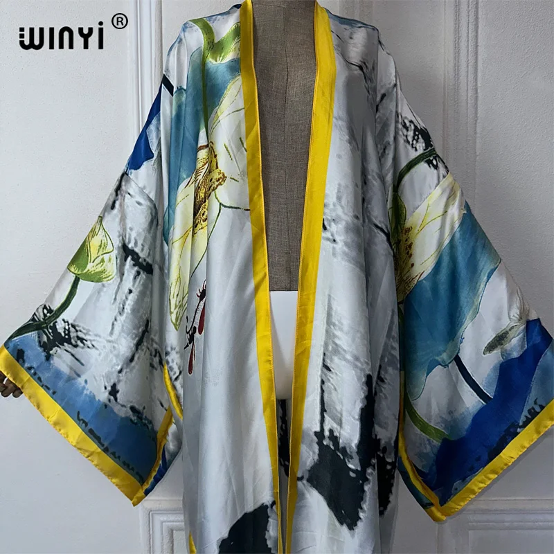 Winyi Zomer Outfit Kimono Afrika Boho Print Strand Cover Up Maxi Jurk Vesten Strandkleding Vrouwen 2024 Abaya Dubai Luxe