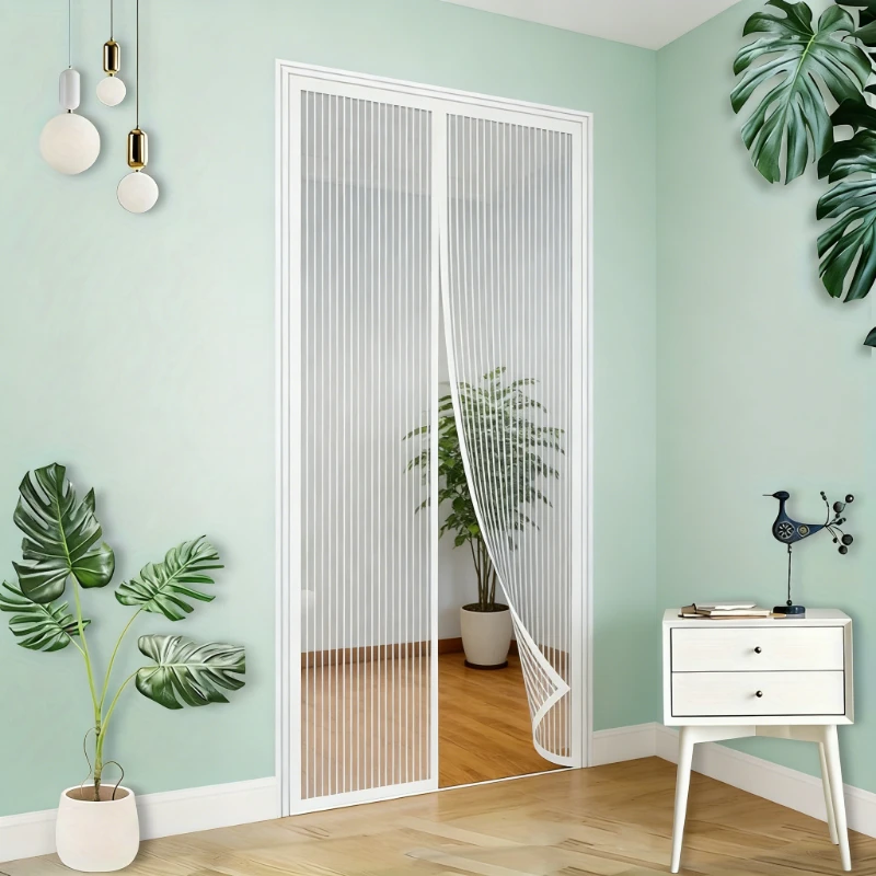 

Самозакрывающийся барьер от насекомых с магнитной застежкой, белая полиэстеровая сетчатая панель, современный и минималистичный дизайн, устойчивый к воздействию насекомых.