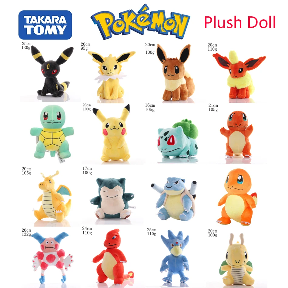 33 Styles Original Pokemon Plush Toy, Pikachu Charmander Squirtle Bulbasaur Anime Stuffed Doll, Children Festival Gift