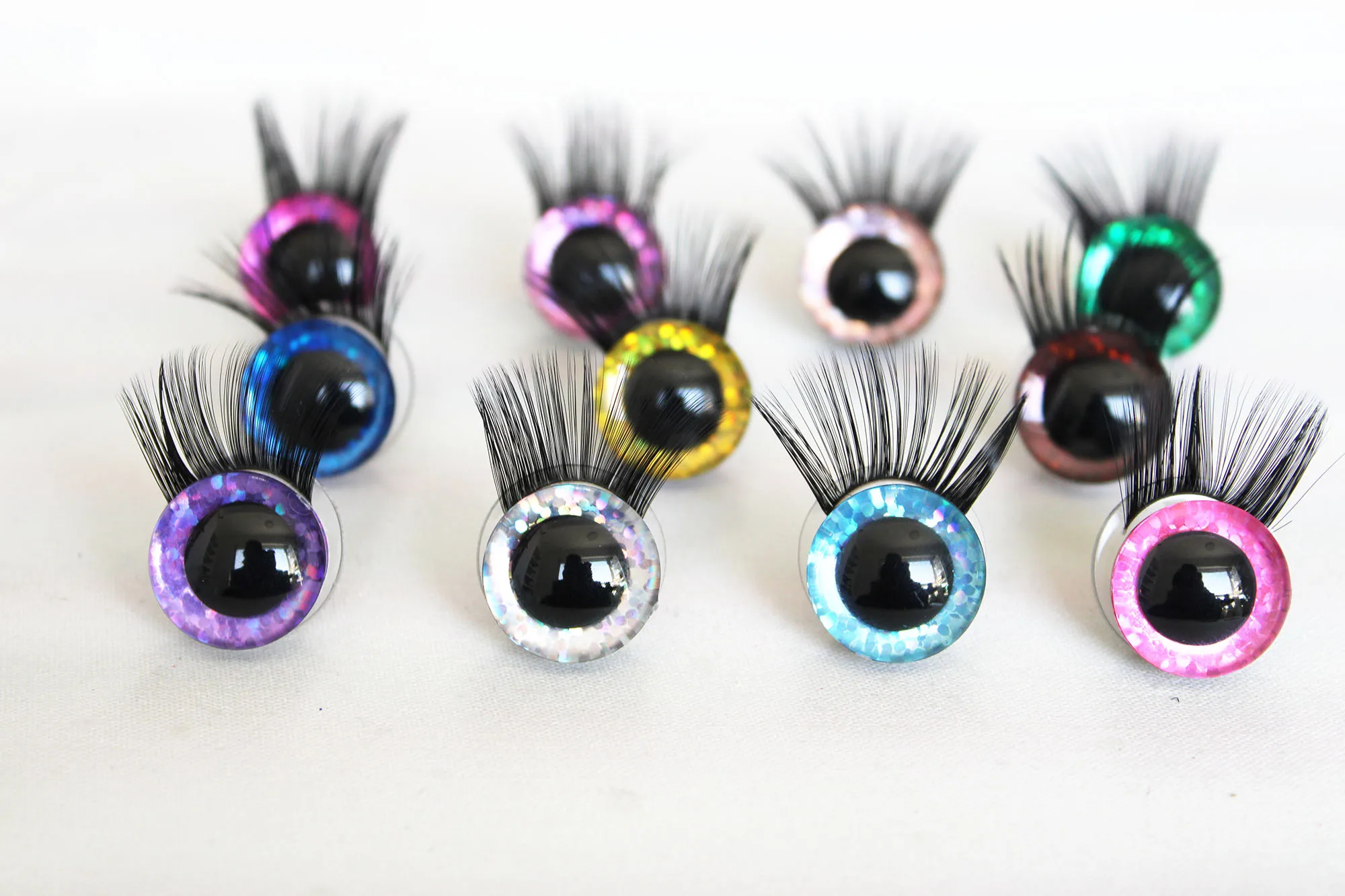 10pairs/lot  9mm to 35mm craft eyes new bling toy safety eyes 3D gliiter  doll pupil eyes  with black eyelash tray -B11