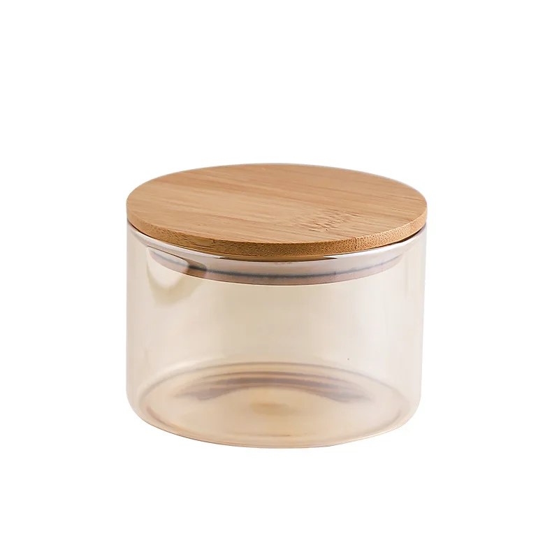 Glass Sealed Jar for Tea, Dried Fruit Storage Box, High Boron, Straight Cylinder Tea, Household, Kitchen Wooden Lid