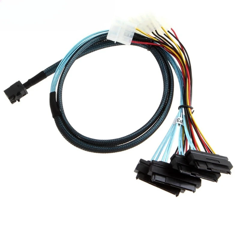 SFF-8643 To SFF-8482 Cable Internal HD Mini SAS SFF8643 Host To 4x 29Pin SFF8482 Target Adapter Cord with IDE 4PIN Power 0.5M 1M