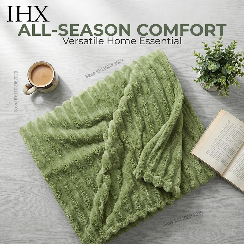 IHX Solid Color Imitation Rabbit Plush Milk Plush Thickened Thermal Leisure Home Blanket Office Nap Blanket, Custom Blanket Size