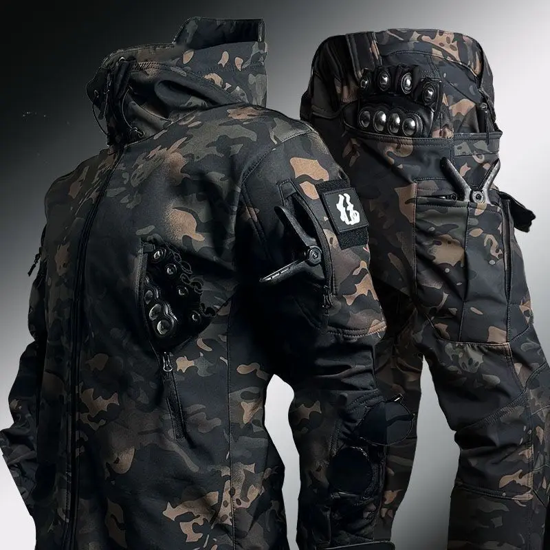 Kurtka męska 6XL 2025 z miękkiej skórki rekina, outdoorowa, zimowa, taktyczna, wodoodporna, ciepła, z podszewką z polaru, taktyczny komplet zimowy.