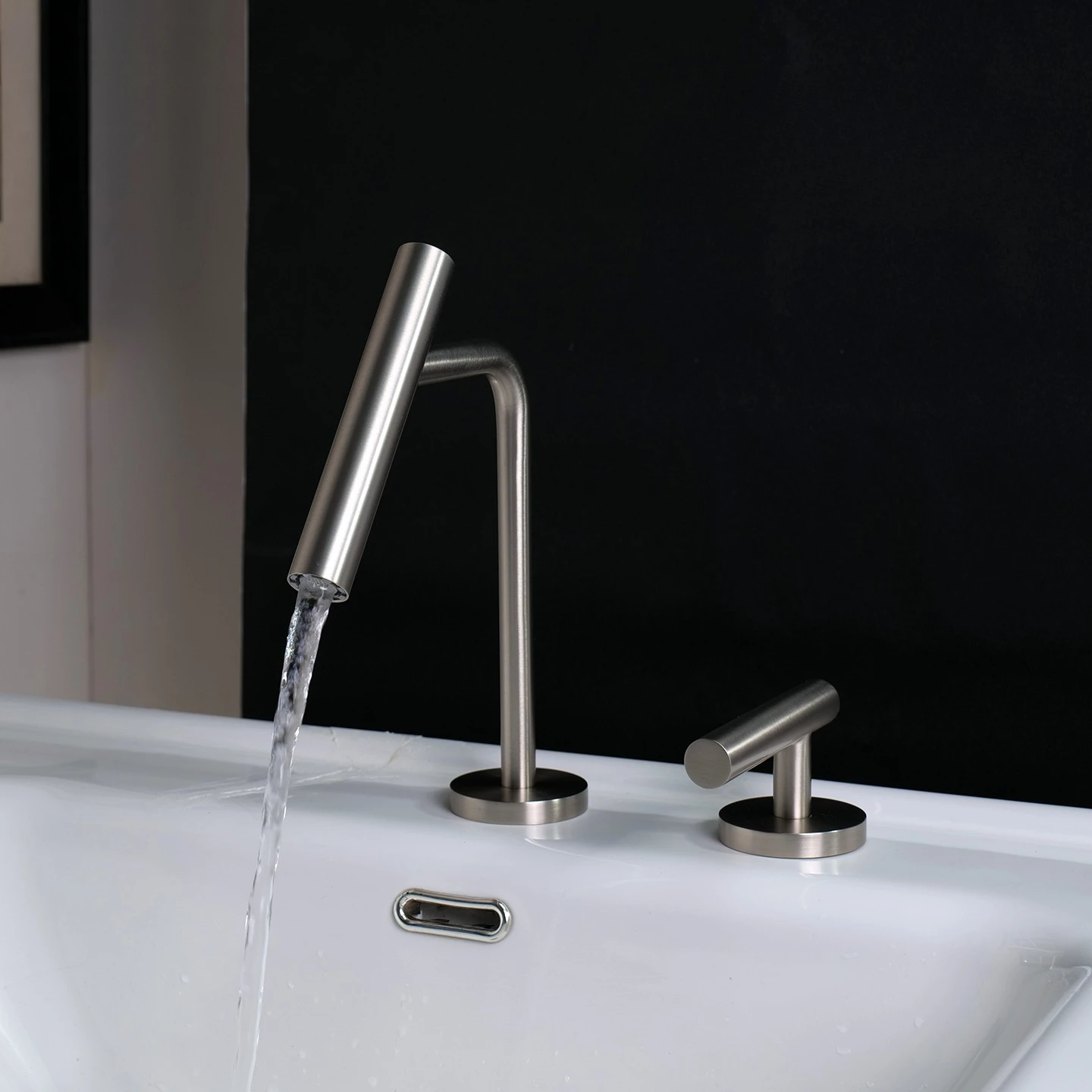 Single Handle Minimalist Wide Spread Bathroom Faucet 100% Brass Hot and Cold Water Mixer Tap, Brushed Gold, Gunmetal, Black