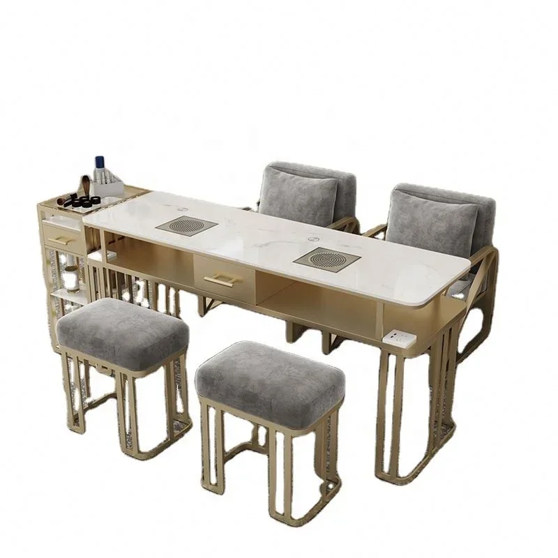 2024 Wholesale Luxury Marble Top Nail Table And Chair Set With Vacuum Cleaner
