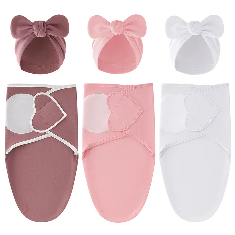 

European American Cross-border Baby Swaddle Set - 2Pcs Newborn Hospital Blanket & Indian Cap, Spring Cotton Sleep Sack