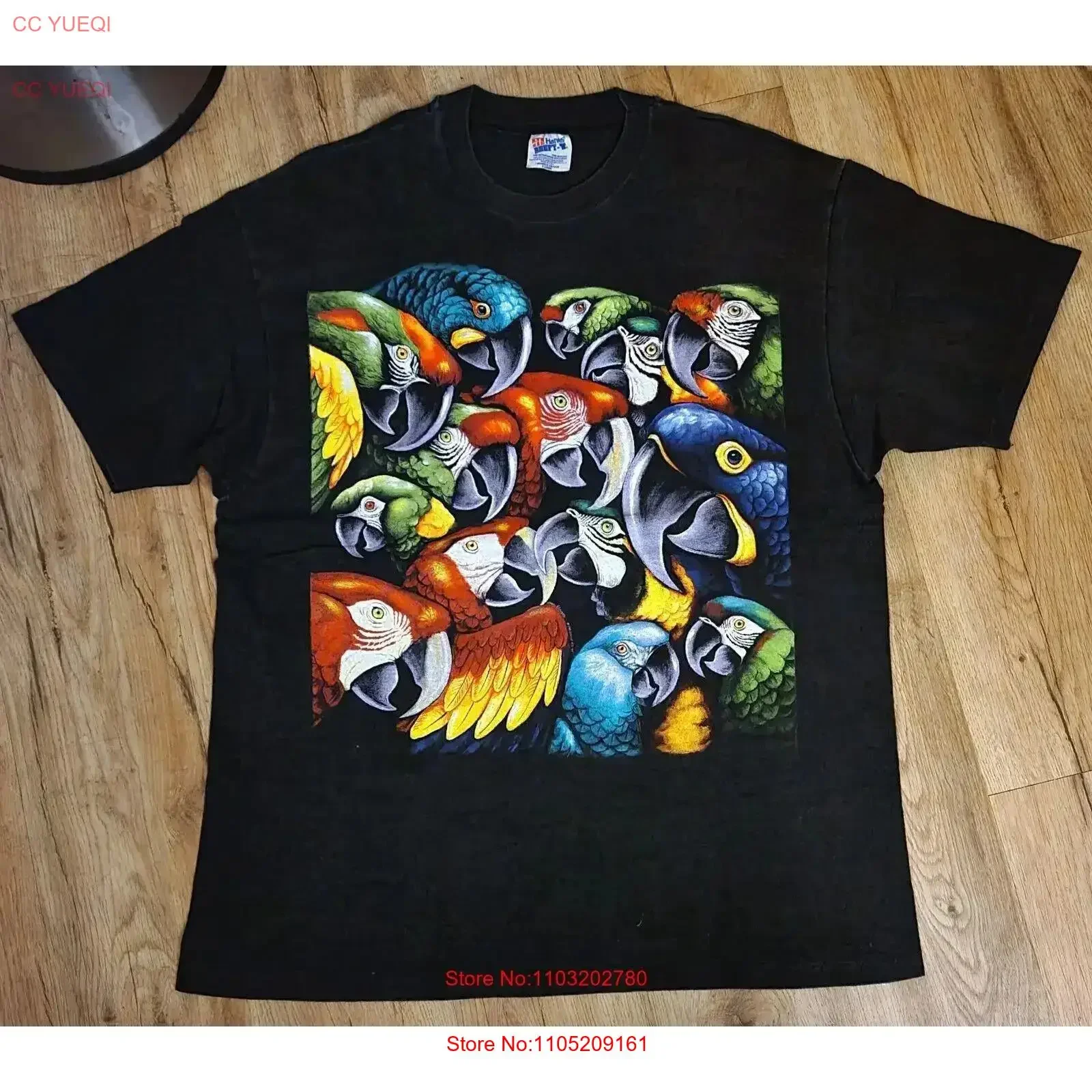 Parrots Bird 1994 Black All Over vintage rare T Shirt men's size XL Washed Soft homme Slightly Stylish vintage Washed