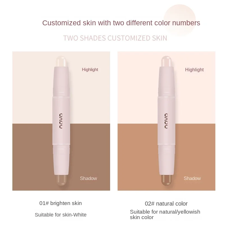 NOVO Double Headed Highlight Repair Stick Brighten Face Shadow Contouring Bronzer Concealer Highlighter Pen 3D Makeup Corrector