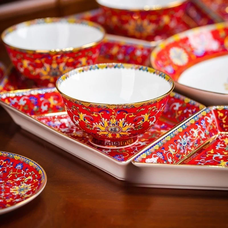 مجموعة أطباق سيراميك، مجموعة أطباق وأطباق منزلية صينية بلون المينا #4