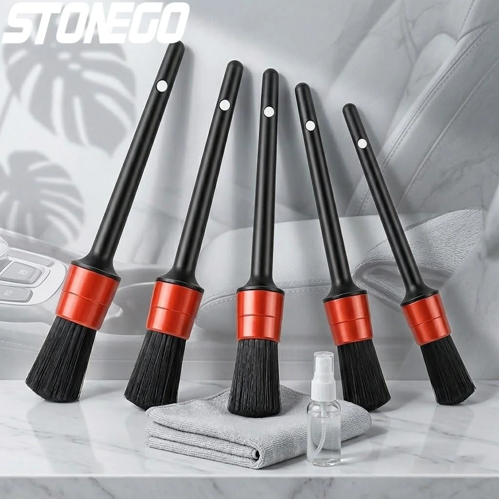 5 in 1 Car Cleaning Brush Set Interior Detailing Tools for Upholstery Leather Vents Auto Care Accessories