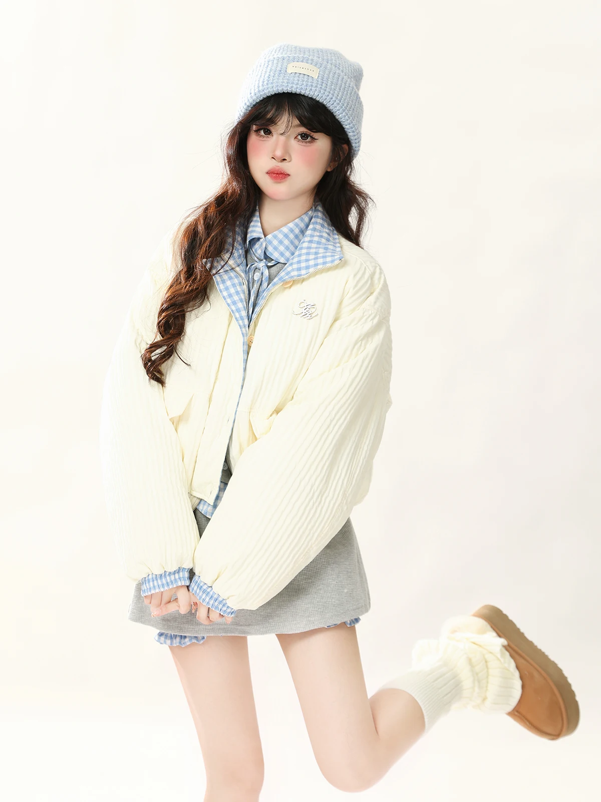 

ENJOG Thiened Winter Cotton Jaet Women's Loose Bread Sle ort Coat Blue And White Color Blo Milkin Soft Cotton Ou...