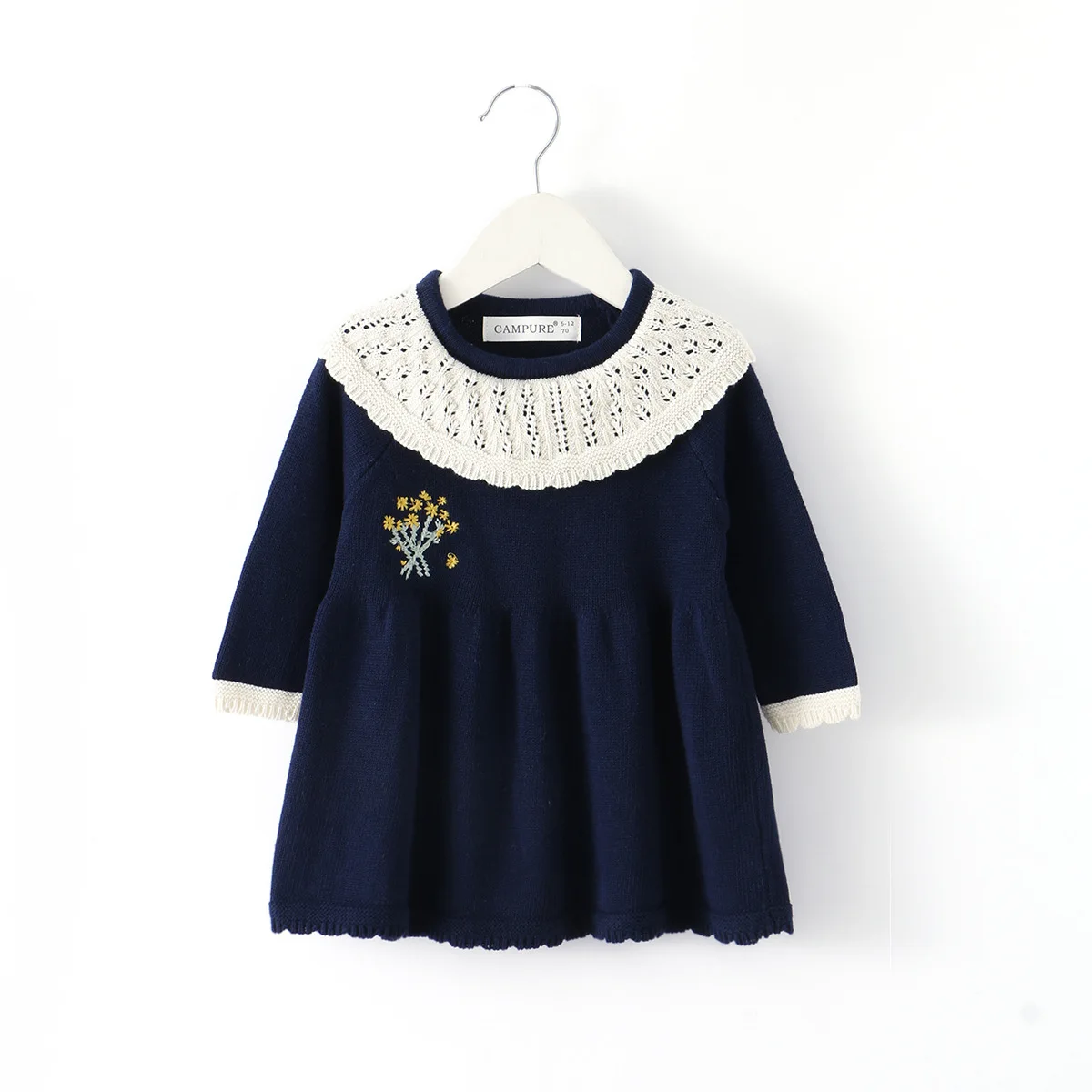 

2025 Autumn Girls Knitted Princess Dress Long Sleeve Dresses Layering Essential 0-4 Years Toddler Kids Fashionable Party Wear