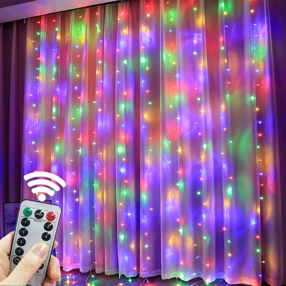 3/6M 8 Mode USB Curtain String Lamp Holiday Decor Party Birthday Wall Decoration LED Garland Wedding Fairy Light Christmas Light