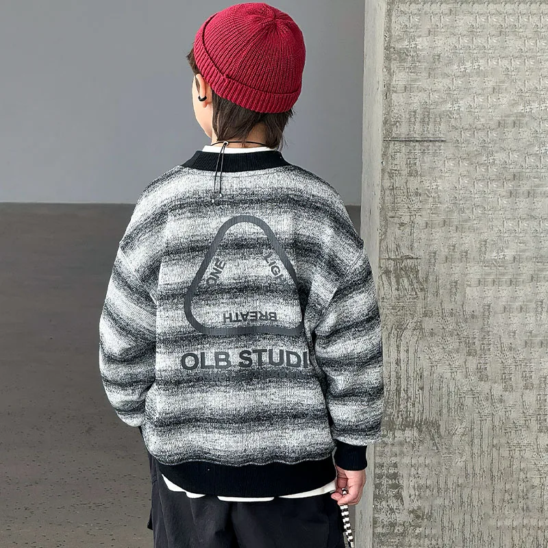 Brief Style Kids Winter Clothes for Boys Insulated Striped Sweatshirt Children Warm Fleece Lined Hoodie Coat Casual Outfit 5-14Y